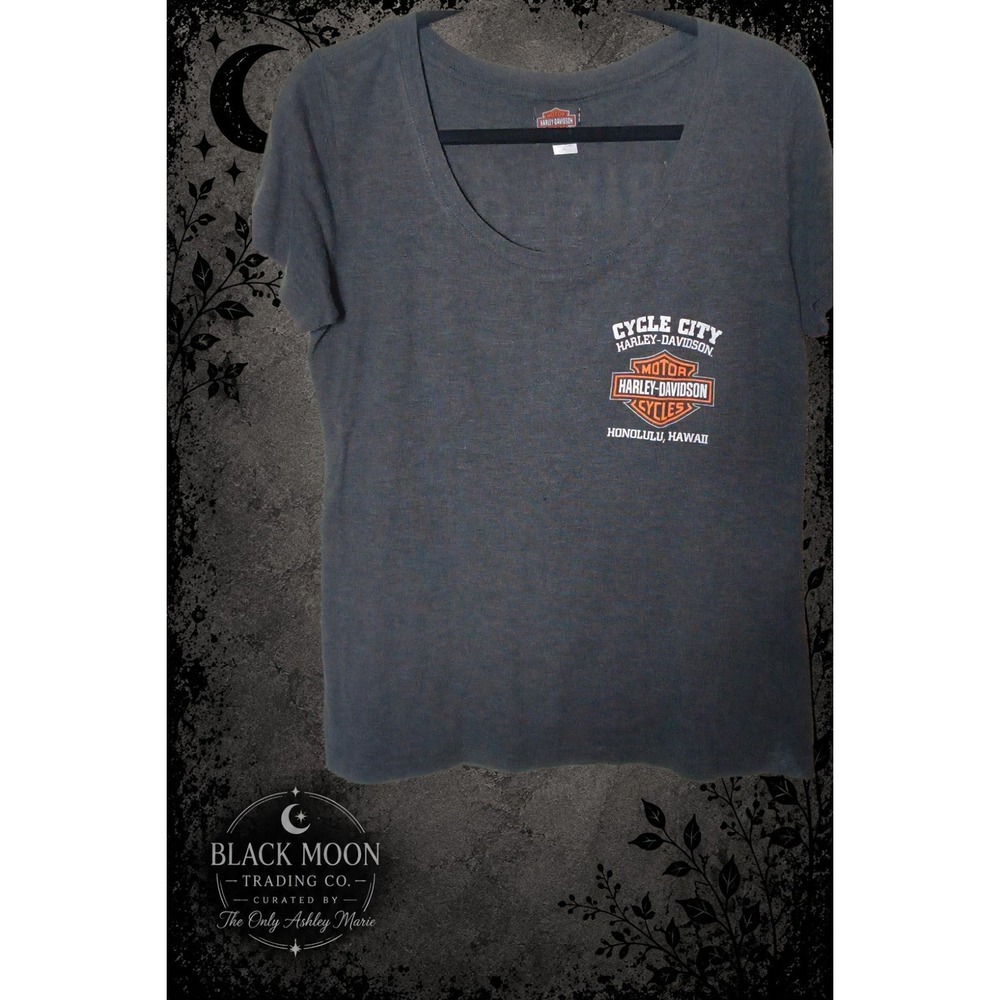 Harley Davidson Cycle City Honolulu Hawaii Women's XL Black Graphic T Shirt